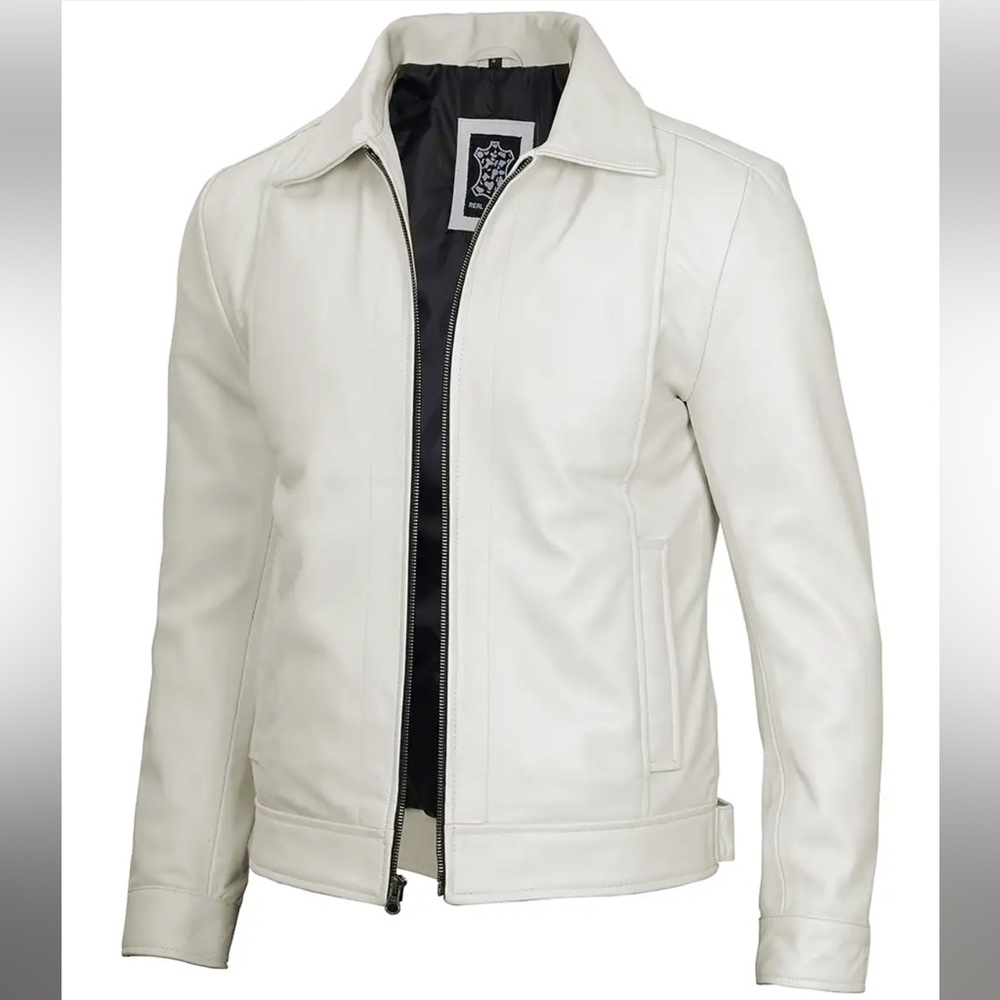 USA LEATHER Men Off White Genus Leather Jacket